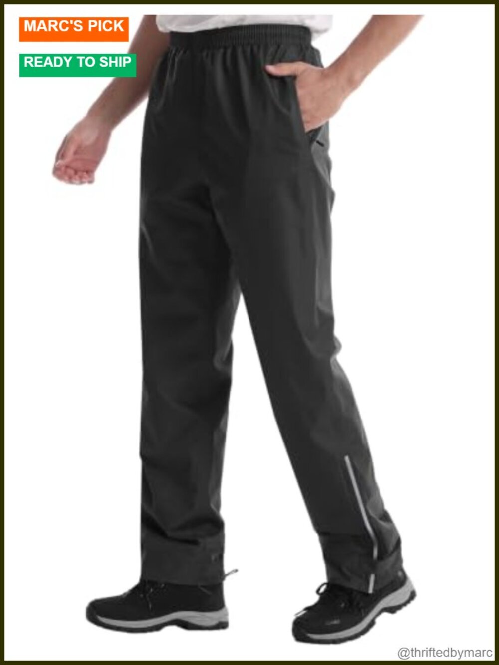 Waterproof Lightweight Men's Rain Pants Zipper Pockets Adjustable Waist Hiking
